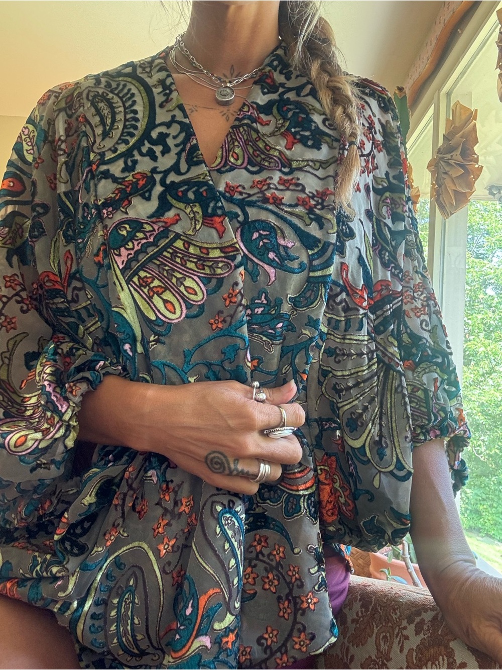 Velvet Burnout Kimono NWT Women's Paisley Shawl Free Size - Teal Multi NWT